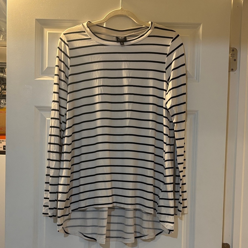 Bobeau Black and White Striped Blouse